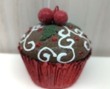 Christmas ornament chocolate cupcake realistic red beads berries holly l... - $9.89