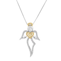 14K Yellow Gold Plated 0.10 ct Round Moissanite Angel Pendant Necklace - £69.76 GBP