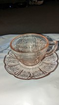 Vintage Pink Depression Glass Cup And Saucer Cherry Blossom By Jeannette Glass - £15.53 GBP