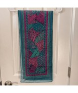 Hand Rolled Edge Sheer Scarf Rectangle Polyester Teal Pink - $11.98