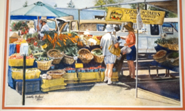 Miniature Watercolor Painting Farmer&#39;s Market Jeanette Mullane 1938-2020 - $299.00