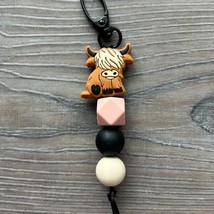 Western Country Highland Cow Silicone Beaded Keychain Bag Charm Brown - $13.86