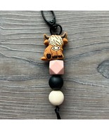 Western Country Highland Cow Silicone Beaded Keychain Bag Charm Brown - $254.68 MXN