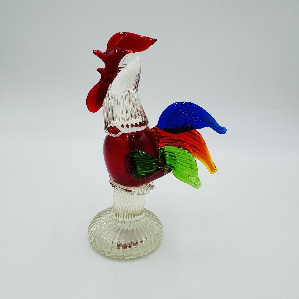 Primary image for Hand Blown Art Glass Multicolor Rooster Figurine  Hand Crafted Chicken Bird 7”