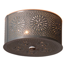 CEILING LIGHT Primitive Round Punched Chisel Pattern Country Tin Finish USA Made - £53.35 GBP