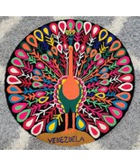 Vtg Handmade Venezuelan Peacock Rug 30&quot; Round Bright Colors Stunning Ven... - £132.20 GBP