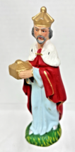 Vintage Japan Nativity Wiseman w Gold Box Blue Red 5&quot; T Composition Grea... - $12.38