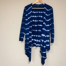 Blue Tie Dye Draped Waterfall Open Oversized Cozy Cardigan Sweater Women... - £28.42 GBP