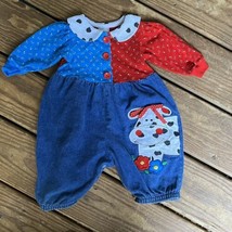 Vintage Buster Brown Baby Girl One Piece Denim Romper 3-6 Months Cow Floral - $23.74