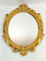 Ornate Gold Wall Mirror Oval 21X14&quot; Resin Hollywood Regency Rococo Gilded VTG - £78.44 GBP