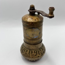 Antique Turkish Brass Pepper Grinder Hand Engraved Spice Mill Rustic Wor... - $165.00