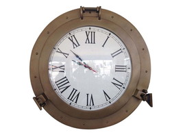 Antique Brass Decorative Ship Porthole Clock 17&quot;&quot; - £190.66 GBP
