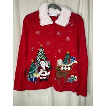 1990s Victoria Jones Red Gold Sparkle Christmas Santa Collared Winter Ca... - $28.00