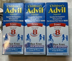 3 X Advil Children's Suspension Ibuprofen 100 mg Blue Raspberry Liquid 4 Fl Oz - $25.56