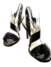 Women High Heel Black Sandal Size 6 NINA Faux Snakeskin Vintage Inspired... - £30.29 GBP