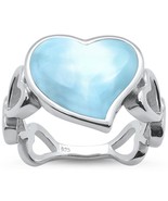 Sterling Silver Natural Larimar Heart Band Ring - €58,34 EUR