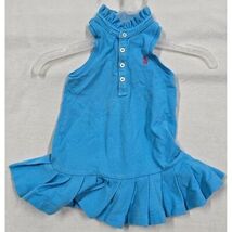 Ralph Lauren Baby Girls Blue Sleeveless Ruffle Polo Dress 12M - $12.87