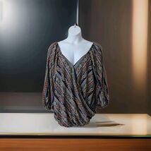 Bloomchic Sz 22-24 Blue Orange Retro Boho Paisley Bandana Surplice Blous... - $19.79