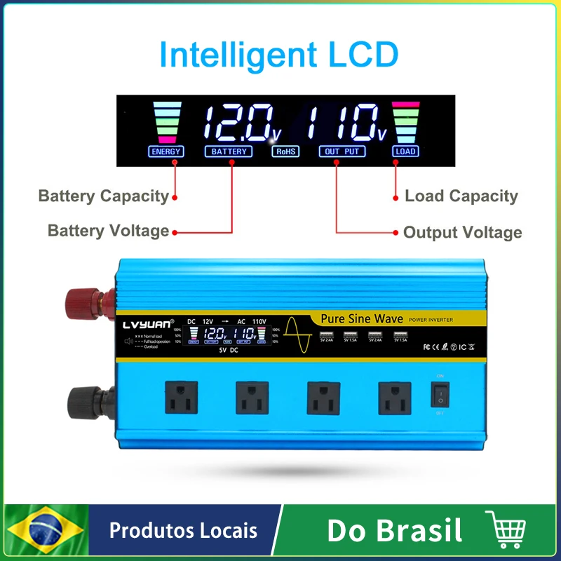 12V To 110V 6000W Power Inverter LCD Display US Socket Solar Inverter Dual USB - £248.32 GBP