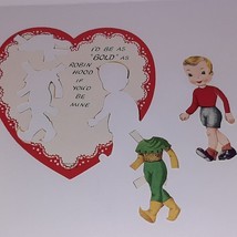 Vtg A-meri-Card Die Cut Valentine&#39;s Paper Doll ROBINHOOD Boy Missing Hat Ameri - £7.77 GBP