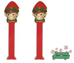 Set of 2 Christmas Holiday PEZ Dispensers &amp; Candy Red and Green Elf New - $11.39