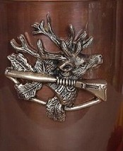 Brass Deer &amp; Gun Applique for Funeral Round Cremation Urn, Pewter Also Avail. - £55.93 GBP