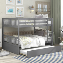 Full Over Full Bunk Bed with Trundle, Convertible to 2 Full Size Platform Bed Gr - £506.95 GBP