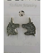 One (1) Pair Fashion Earrings ~ Glittery Unicorn ~ Silver ~ Studs/Posts - $28.05 CAD