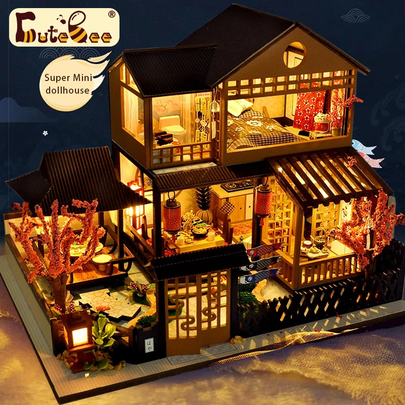 Cutebee Super Mini Wooden Doll House Mini Sakura Garden House Furniture Building - £17.88 GBP+
