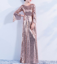 Rose-Gold Maxi Sequin Dress Women Custom Plus Size Sequin Evening Gowns image 7