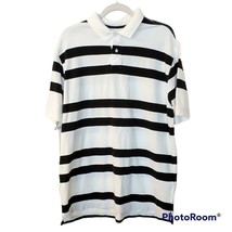 Men&#39;s Basic Editions Navy Blue and White Striped Short Sleeve Polo Shirt  Large - £6.49 GBP