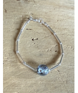 Handcrafted Bracelet, Lt. Blue/Silver/Black Glass stone w/Silver bugle - $9.75