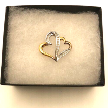 Silver and Gold 1/4 ct Double Heart Diamond Pendant - £66.72 GBP