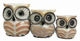 Balinese Wood Handicrafts Golden Night Forest Owl Family Set of 3 Figurines - $26.99