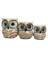 Balinese Wood Handicrafts Golden Night Forest Owl Family Set of 3 Figurines - $36.75 CAD