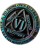 6 Year AA Medallion Reflex Rainbow Plated Black Sobriety Chip VI - £12.65 GBP