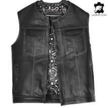 Men&#39;s Customized Motorcycle Club REAL CALF milled grain leather Biker Vest Waist - £63.80 GBP