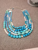 CHICO&#39;s Signed 5 Strand Faux Turquoise Beads &amp; Accents Necklace Silvertone - £13.66 GBP