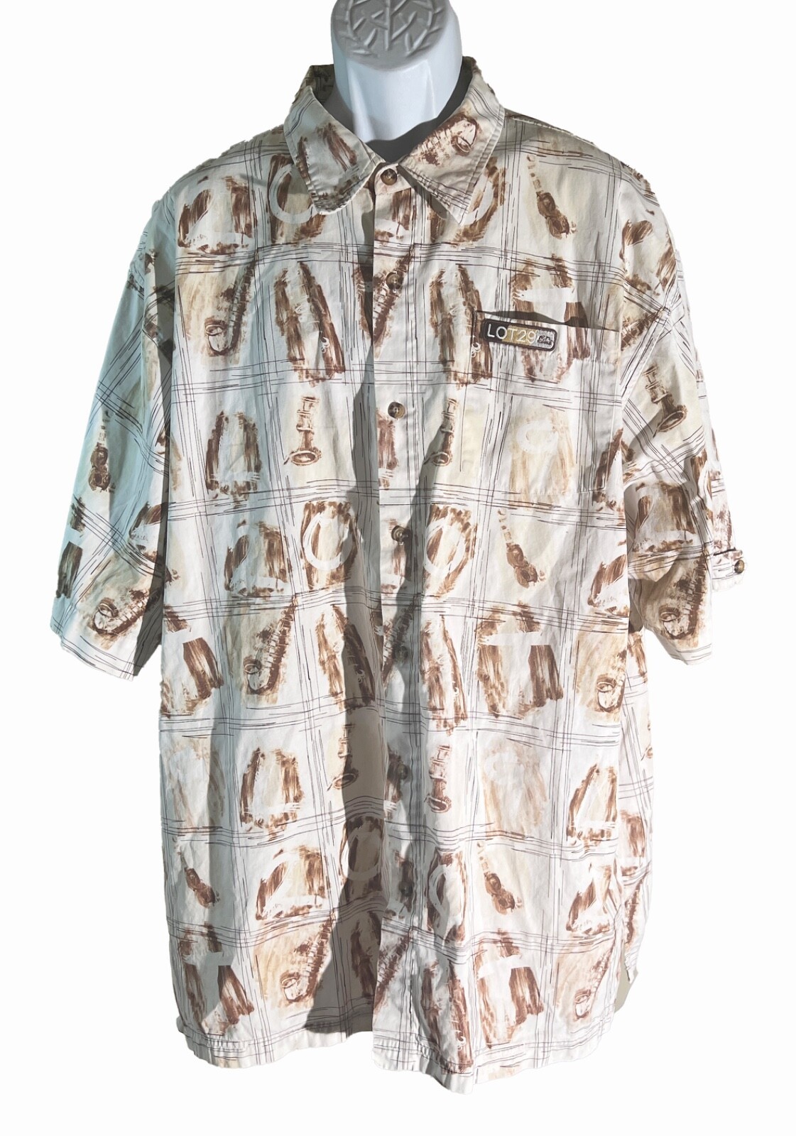 LOT29 Men&#39;s Short Sleeve Button Down Shirt Brown White 3XL - $27.29 CAD