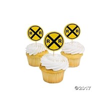Railroad crossing Traffic Sign Train Cupcake Picks Toppers - Set of 25 - $8.90