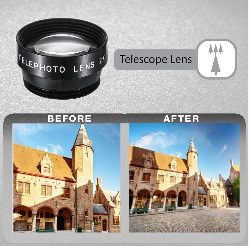 Compatible with Apple, Universal 5 in 1 Clip-On Cell Phone Lens Kit Fisheye Wide