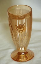 Jeannette Marigold Carnival Glass Footed Tumbler Iris &amp; Herringbone Iridescent - £16.35 GBP