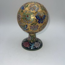 Vintage Chinese cloisonné ball With Stand Butterflies Birds Flowers 7.5” - $49.01