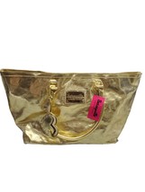 Betsey Johnson Betseyville Tote Bag Womens Gold Metallic Leather Top Handle - £20.68 GBP