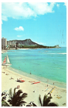 Waikiki Beach &amp; Diamond Head Panoramic View Hawaii Postcard 1970 - £5.54 GBP
