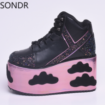 Womens Cloud Star Platform Sequins Wedge High Heel Pumps Lace Up Creepers Japane - £195.40 GBP