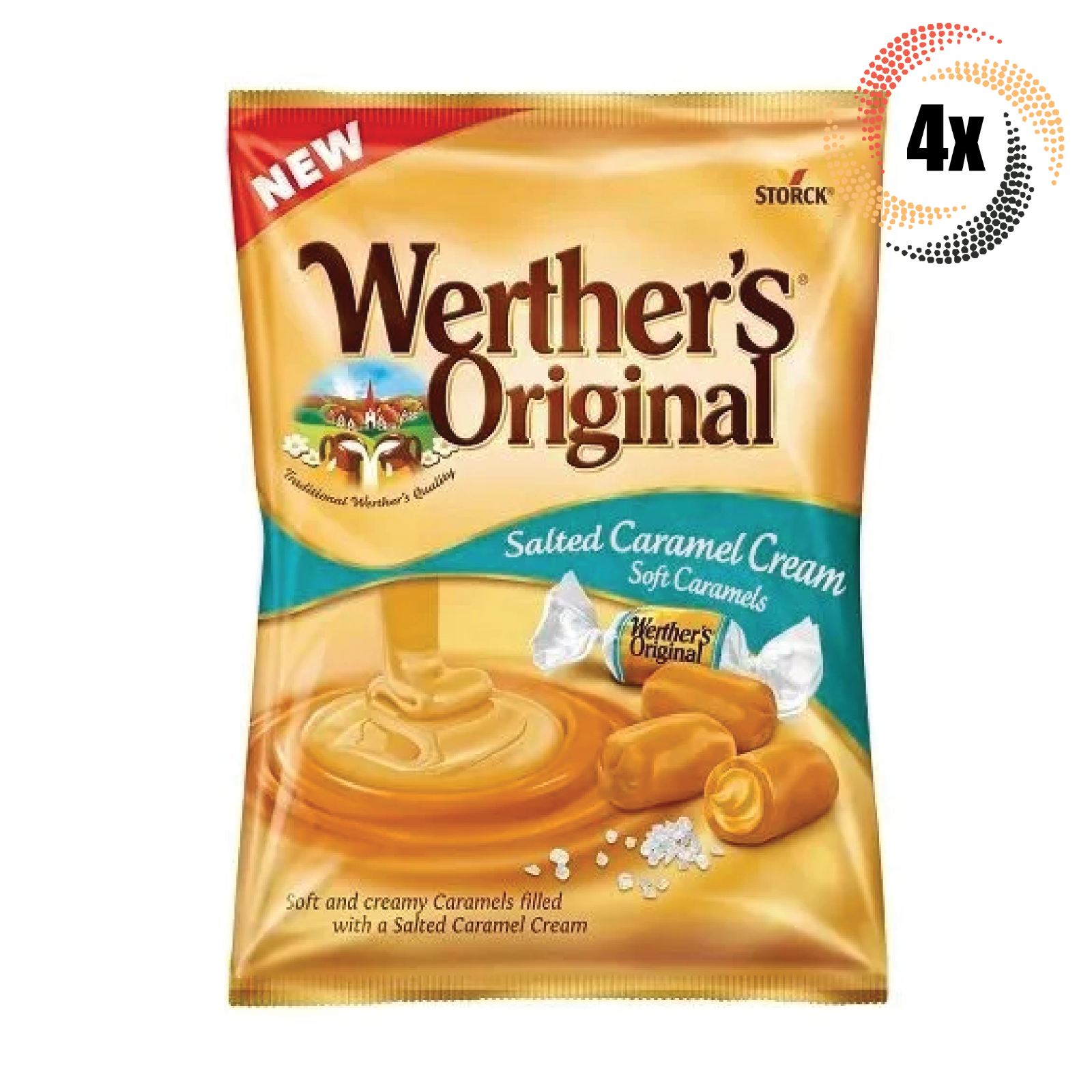 4x Bags Werther's Salted Caramel Cream Soft Caramels Filled Candy Chews | 2.22oz - $13.79
