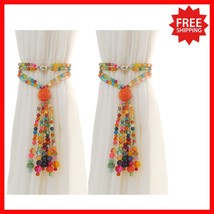 Colorful Agate Beaded Magnetic Curtain Tiebacks - 2 Pack for Bohemian El... - $527.84 MXN