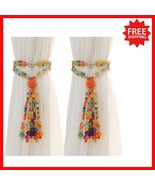 Colorful Agate Beaded Magnetic Curtain Tiebacks - 2 Pack for Bohemian El... - $519.78 MXN
