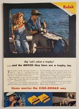 1946 Print Ad Cine-Kodak Film Movie Camera Couple Catch Ocean Fish in Boat - $11.68